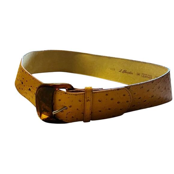 L. Chessler Women\'s Genuine Bonded Leather Ostrich Skin Belt Yellow One Size main image 5